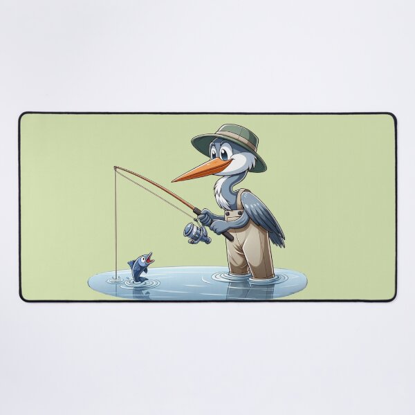 Item preview, A Heron fishing in the river wearing waders designed and sold by ThoughtTangents.