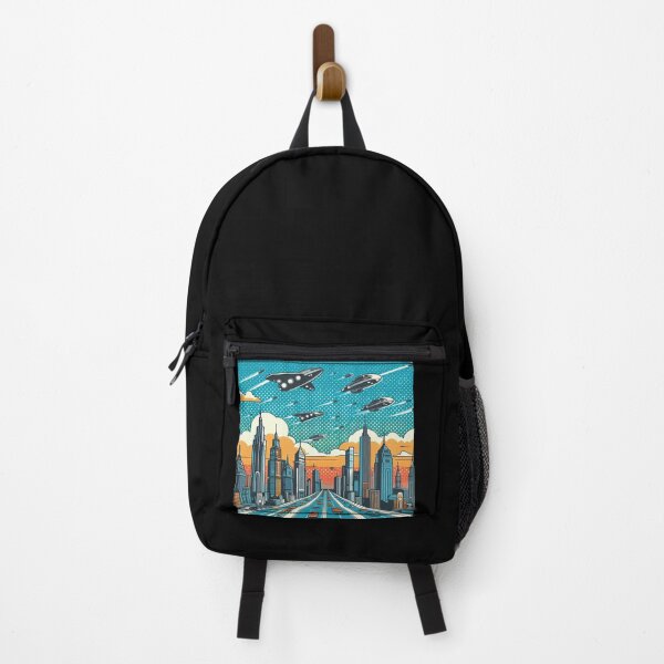 Item preview, Futuristic City Skyline with Flying Cars Pop Art Style designed and sold by artofuniverse.