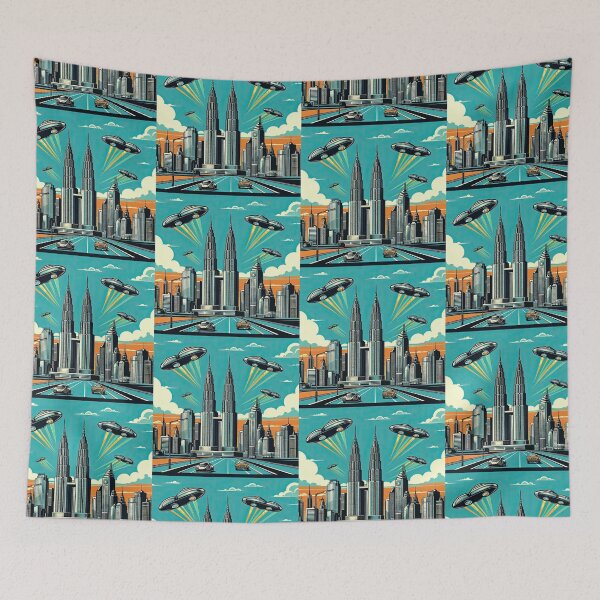 Item preview, Futuristic City Skyline with Flying Cars Pop Art Style designed and sold by artofuniverse.