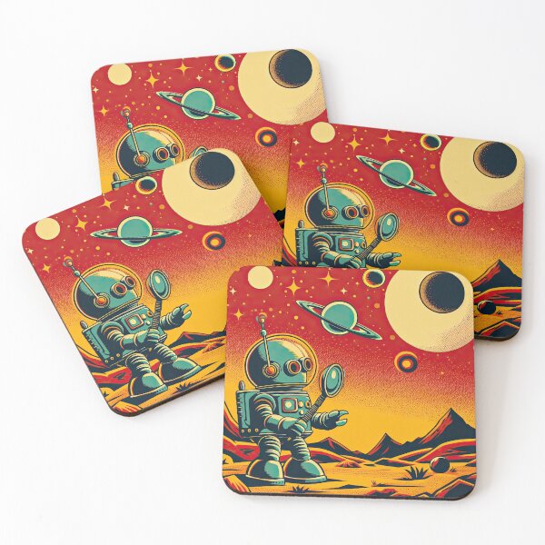 Artikelvorschau, Roboter erkundet einen fremden Planeten im Pop-Art-Stil entworfen und verkauft von artofuniverse.