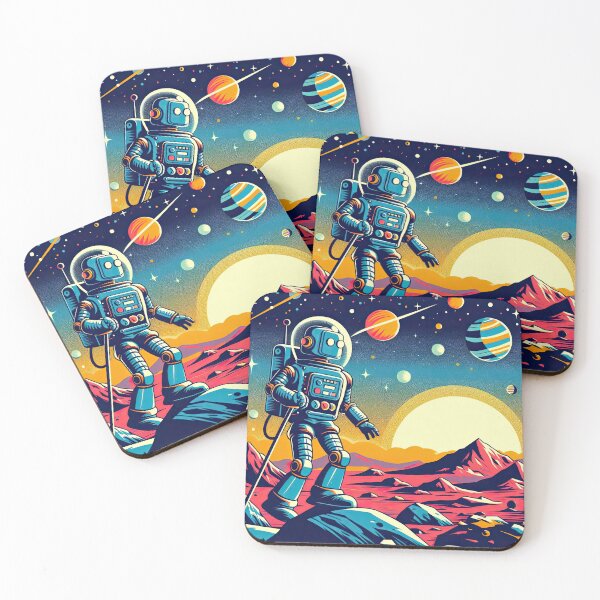 Artikelvorschau, Roboter erkundet einen fremden Planeten im Pop-Art-Stil entworfen und verkauft von artofuniverse.