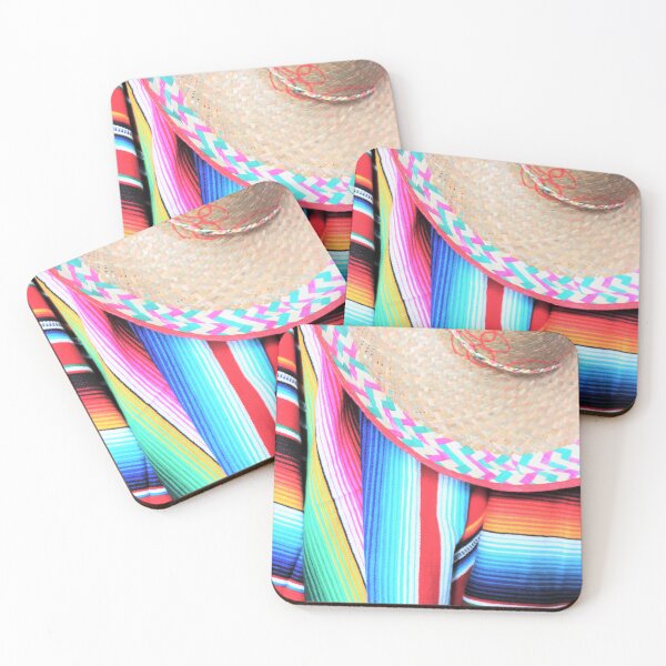 Item preview, Mexican poncho sombrero stock background fiesta Mexico cinco de mayo blanket serape rug in bright colours with copy space photo flat lay minimal minimalist pattern designed and sold by cheekylorns.