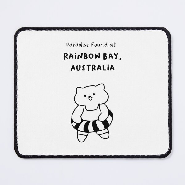 Item preview, Rainbow Bay, Australia | Line-drawn Cat in a Float Ring | Handwritten-style Font designed and sold by RM-Journey.