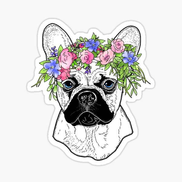 Frenchie floral crown sticker