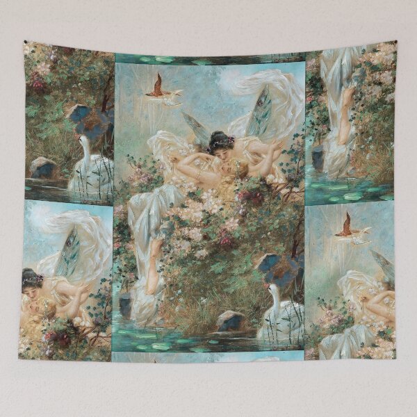 Item preview, Two Fairies Embracing in a Landscape with a Swan | Lesbian Art designed and sold by ashleykc9.