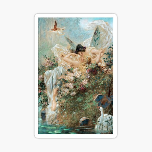 Item preview, Two Fairies Embracing in a Landscape with a Swan | Lesbian Art designed and sold by ashleykc9.