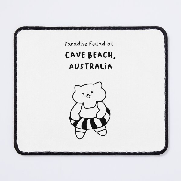 Item preview, Cave Beach, Australia | Line-drawn Cat in a Float Ring | Handwritten-style Font designed and sold by RM-Journey.