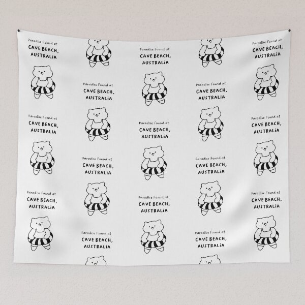 Item preview, Cave Beach, Australia | Line-drawn Cat in a Float Ring | Handwritten-style Font designed and sold by RM-Journey.