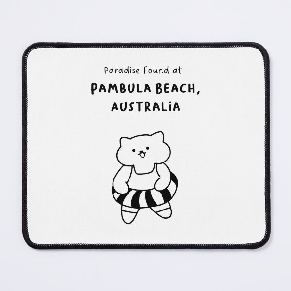 Item preview, Pambula Beach, Australia | Line-drawn Cat in a Float Ring | Handwritten-style Font designed and sold by RM-Journey.