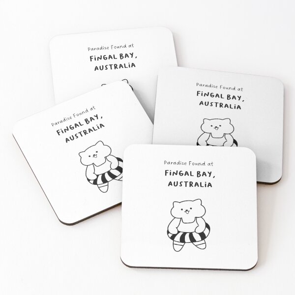 Item preview, Fingal Bay, Australia | Line-drawn Cat in a Float Ring | Handwritten-style Font designed and sold by RM-Journey.