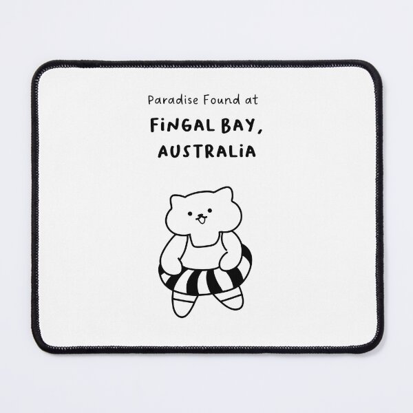 Item preview, Fingal Bay, Australia | Line-drawn Cat in a Float Ring | Handwritten-style Font designed and sold by RM-Journey.