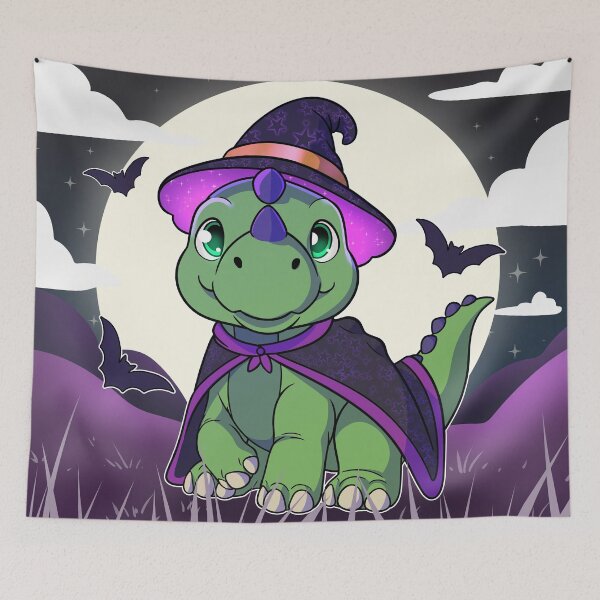 Item preview, Magical Witch Dinosaur | Kawaii Halloween Dino Drawing designed and sold by DinoTropolis.
