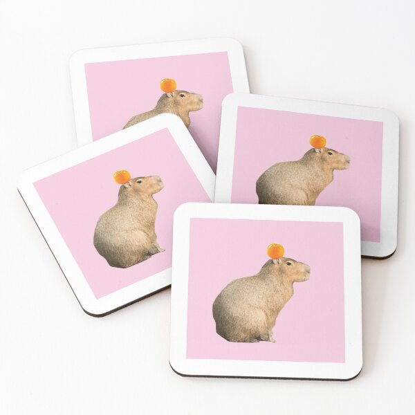Item preview, Capybara with Orange on Head Pink Background designed and sold by GeekyGirlsGarb.
