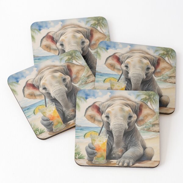 Item preview, Elephant Drinking Cocktail, Animal Holding Drink designed and sold by EnchantedWishes.