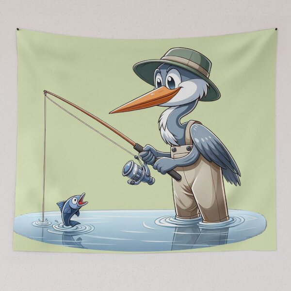 Item preview, A Heron fishing in the river wearing waders designed and sold by ThoughtTangents.