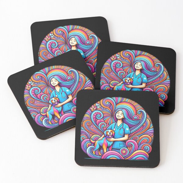 Item preview, Psychedelic Nurse with Joyful Dog and Medical Symbols designed and sold by Noussairox.