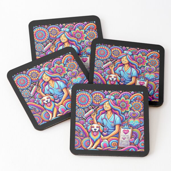 Item preview, Psychedelic Nurse with Joyful Dog and Medical Symbols designed and sold by Noussairox.