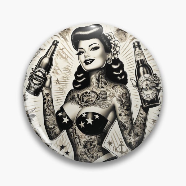 Item preview, Retro Tattooed Beer Girl designed and sold by PulpVintage.