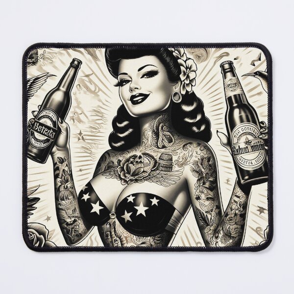 Item preview, Retro Tattooed Beer Girl designed and sold by PulpVintage.