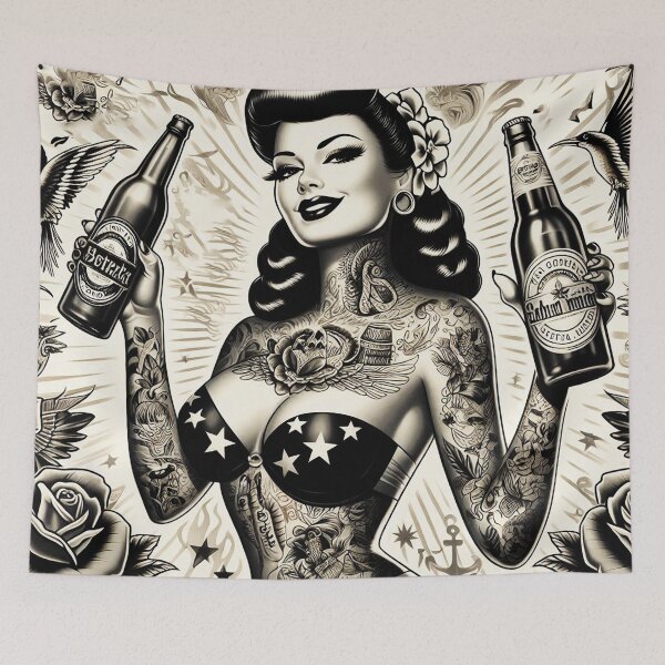 Item preview, Retro Tattooed Beer Girl designed and sold by PulpVintage.