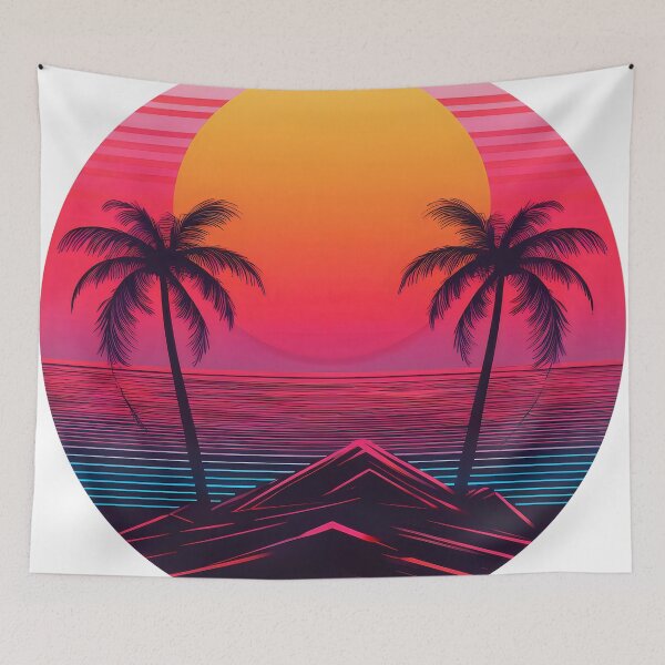 Item preview, Retro vintage sunset over palm island synthwave style designed and sold by analogsandpixel.