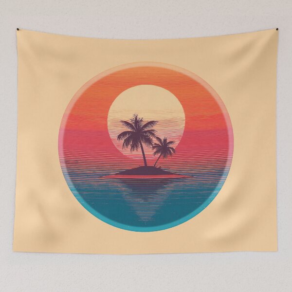 Item preview, Vaporwave nostalgia 80s retro sunset over palm island designed and sold by analogsandpixel.