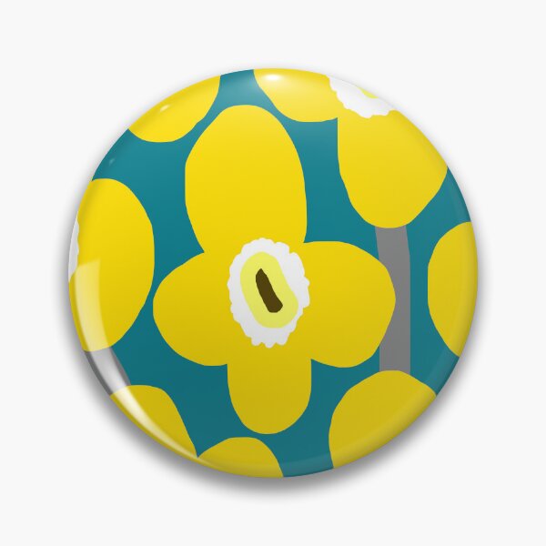 Item preview, Iconic Retro Scandinavian Flowers in Metallic Yellow and Dark Cyan designed and sold by Deutschic.