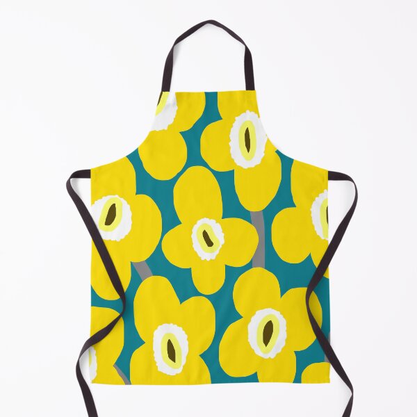 Item preview, Iconic Retro Scandinavian Flowers in Metallic Yellow and Dark Cyan designed and sold by Deutschic.