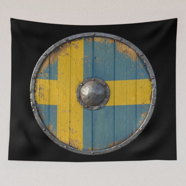Item preview, Swedish Viking Shield Battle Worn Sweden Flag designed and sold by HolidayT-Shirts.