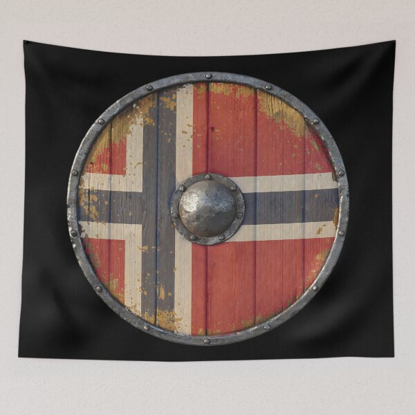 Item preview, Norwegian Viking Shield With Battle Worn Norway Flag designed and sold by HolidayT-Shirts.
