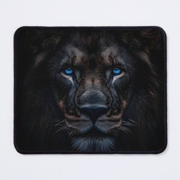 Item preview, Dark cinematic photo print of a lion with blue eyes designed and sold by dcrc.