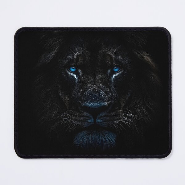Item preview, Dark cinematic photo print of a lion with blue eyes designed and sold by dcrc.