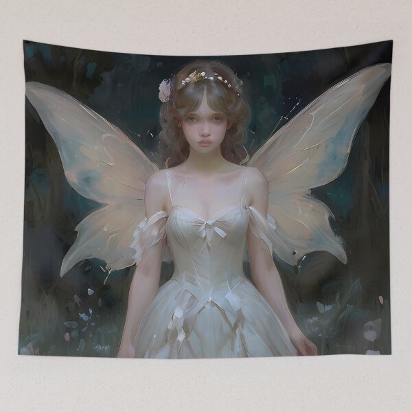 Item preview, White fairy in a magical forest garden - faerie victorian oil painting girly fairytale fairycore  designed and sold by Fantasy Cache.