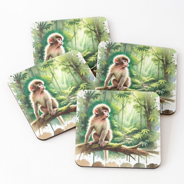 Item preview, Playful Monkey Watercolor in Lush Jungle designed and sold by takeng07.