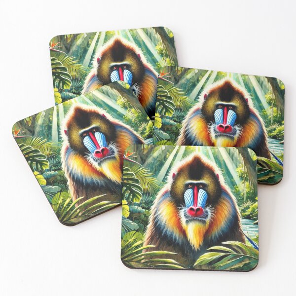 Item preview, Majestic Mandrill Watercolor in Tropical Forest designed and sold by takeng07.