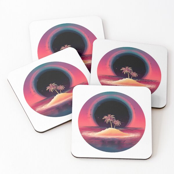 Item preview, Black hole surreal retro sunset over palm island designed and sold by analogsandpixel.