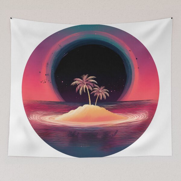 Item preview, Black hole surreal retro sunset over palm island designed and sold by analogsandpixel.