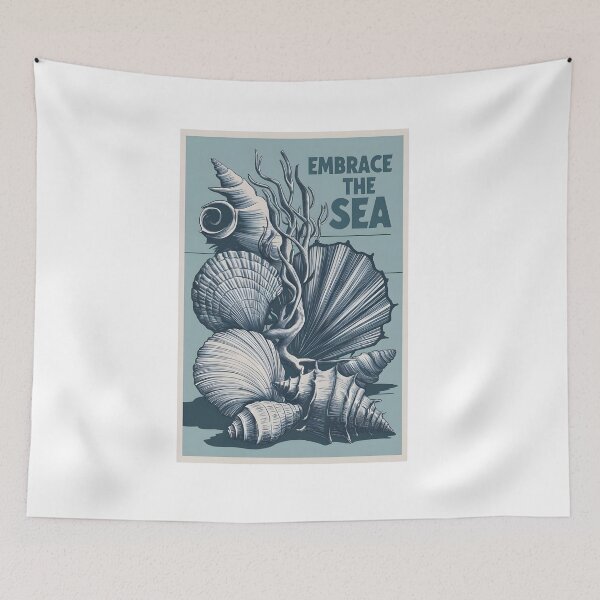 Item preview, shells on a blue background designed and sold by OneLastWish.