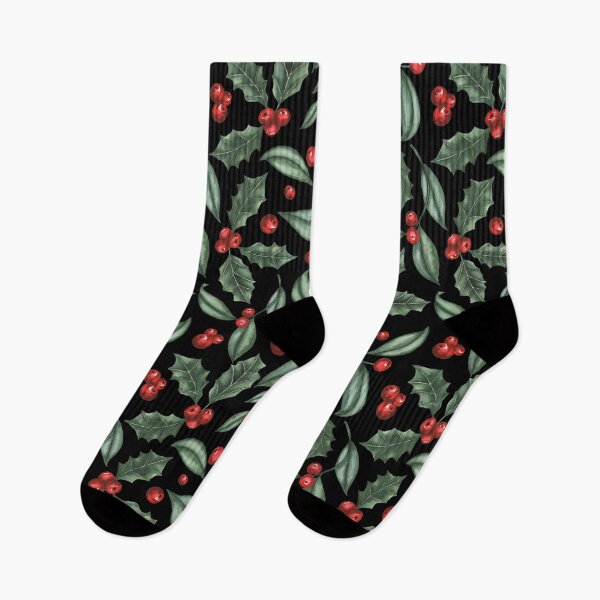 Item preview, Winter foliage - holly and red berries - black designed and sold by LindaSitniece.
