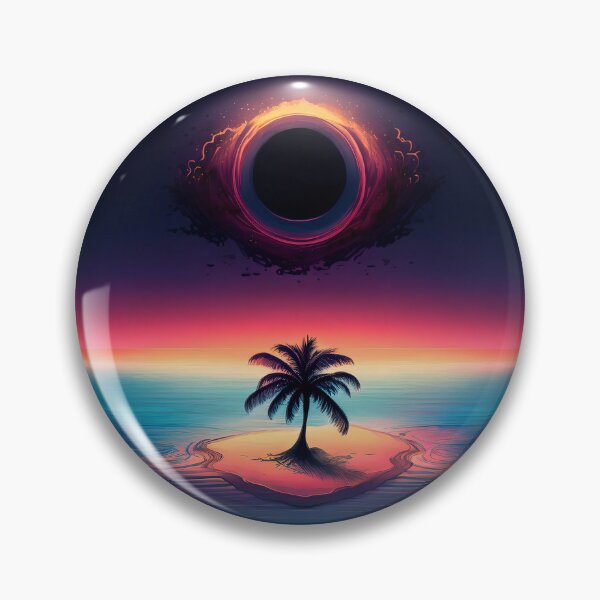 Item preview, Surreal retro sunset black hole over a lone palm designed and sold by analogsandpixel.