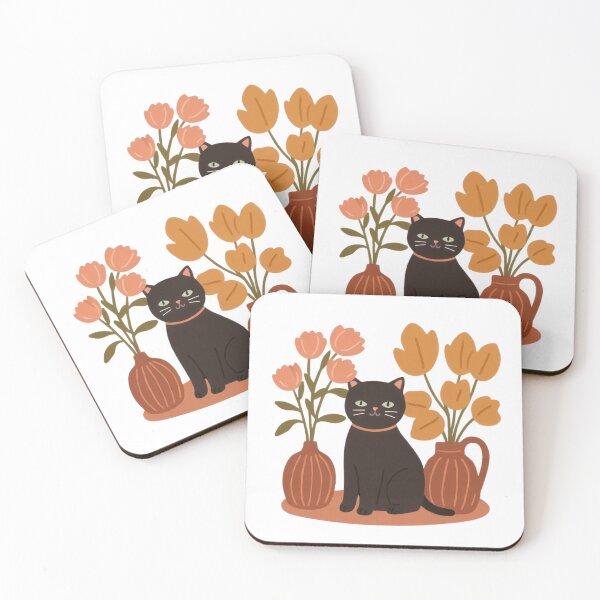 Item preview, Cute funny chubby kitty is arranging bouquets with autumn leaves and flowers in vases. designed and sold by SaraSumi.