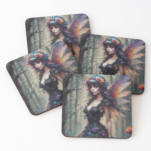 Item preview, Dark fairy in a magical forest - dark fairytale faerie victorian fairycore gothic girly goth butterfly girl designed and sold by Fantasy Cache.