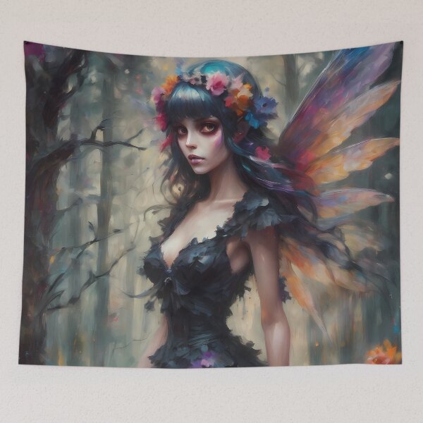 Item preview, Dark fairy in a magical forest - dark fairytale faerie victorian fairycore gothic girly goth butterfly girl designed and sold by Fantasy Cache.