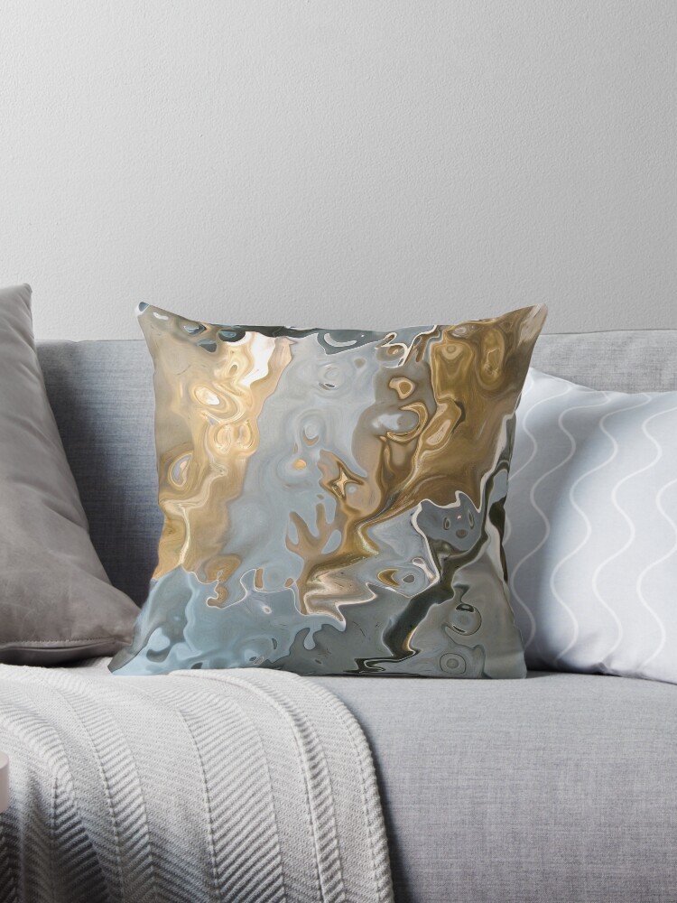 "Melted Gold Silver and Pewter Metals" Throw Pillow by ...