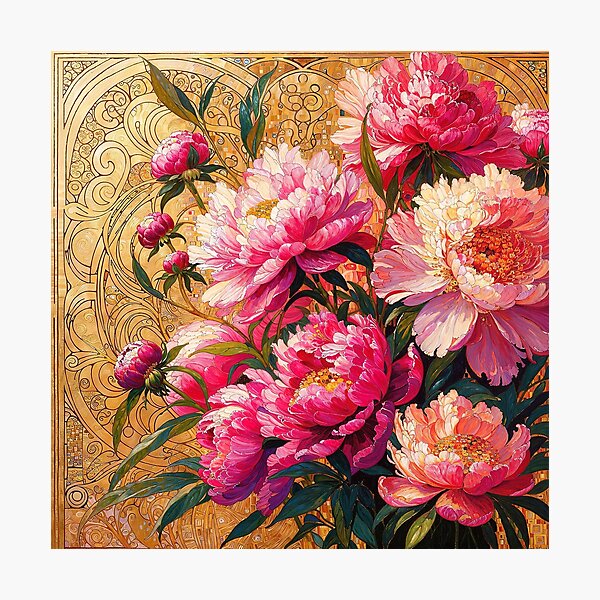 Aperçu de l'œuvre Pivoines roses d'Alphonse Mucha créée et vendue par maniacfitness.