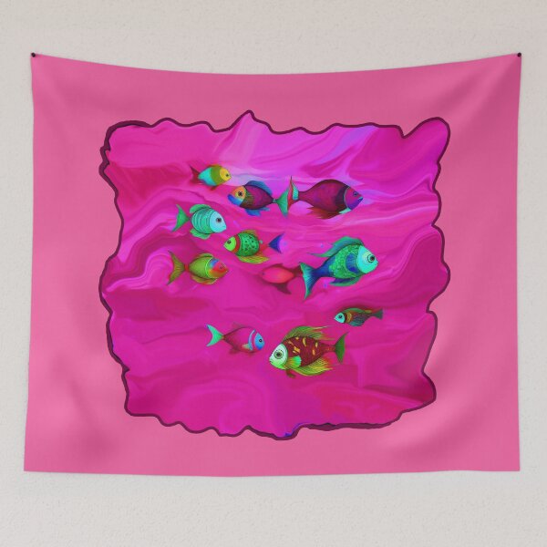 Item preview, Pink Beach Decor and Style - Boho Fish in Magenta Ocean designed and sold by Beachy.