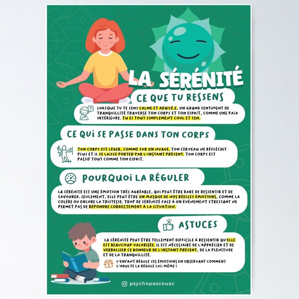 Item preview, Poster: Emotions explained to children - serenity designed and sold by psychopascouac.