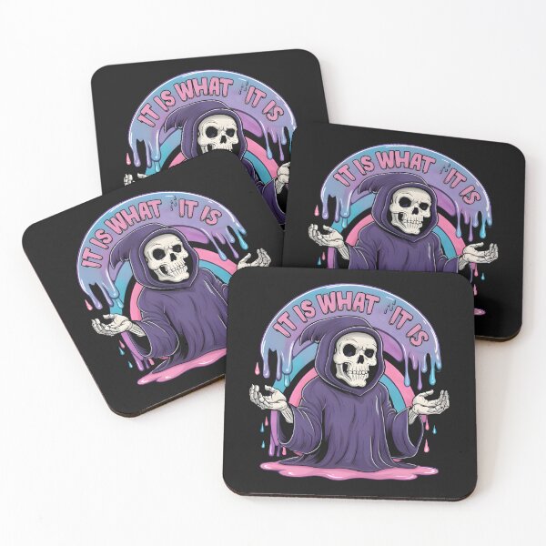 Item preview, A skull dressed as the Grim Reaper with a large inscription that reads IT IS WHAT IT IS designed and sold by MRFEZOO2030.