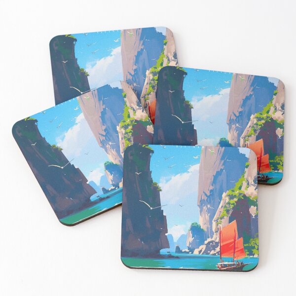 Item preview, Experience the breathtaking beauty of Ha Long Bay with this captivating illustration. Featuring majestic cliffs and traditional boats, it encapsulates the tranquil spirit of this natural wonder, making it a perfect addition to any art collection. designed and sold by ChillinTurtles.