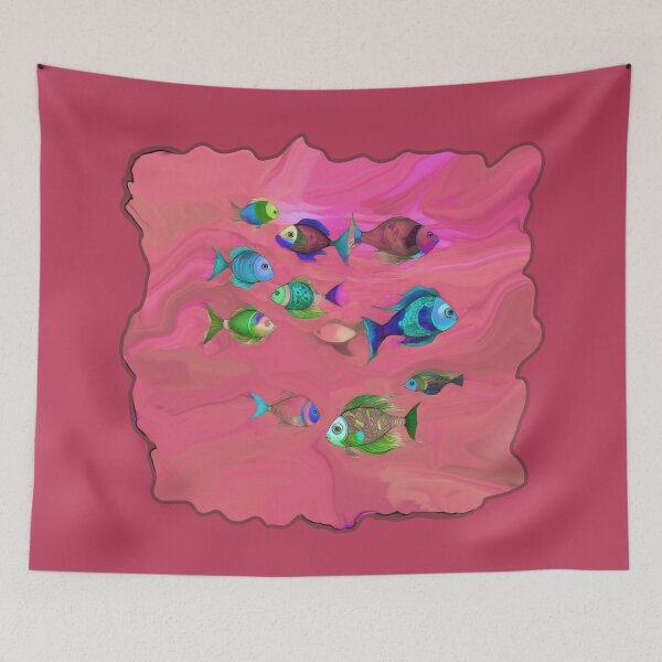 Item preview, Pink Beach Decor and Style - Boho Fish in Dark Dusty Pink Ocean designed and sold by Beachy.